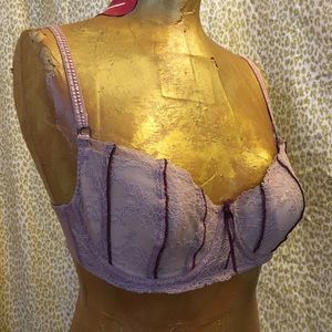 Sexy DKNY Mauve Lace Demi Cup Bra w/ maroon piping
